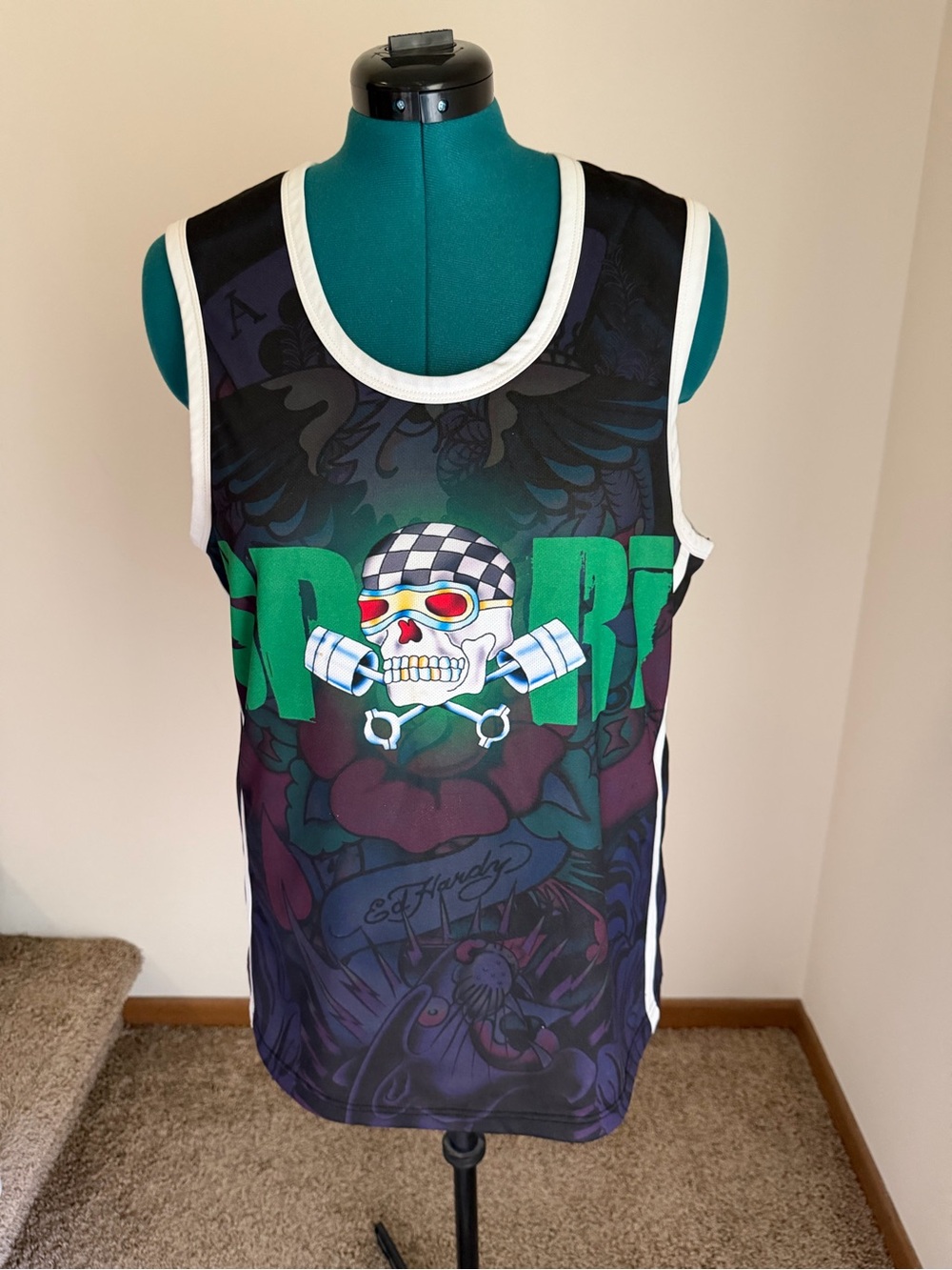 Ed Hardy Black Graphic Skull Tank Top
